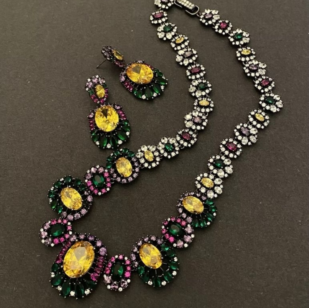 Rhodium Plated Multicolour Cubic Zirconia CZ  Neck